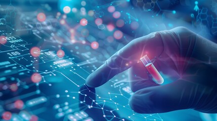 Wall Mural - close up hand in lab nanotechnology cancer research healtcare medical concept