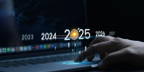 Wall Mural - countdown to 2025 concept. the taps a virtual download bar with a loading progress meter on new year