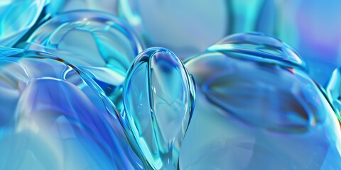 Blueish macro minimalist holographic background, smooth forms, shapeless, glass aspect ratio 2:1 , banner, website