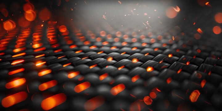 Abstract carbon textured pattern on black background, accented with fine burgundy details, black and orange, for banner 2:1