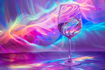 Wall Mural - A futuristic hologram of a wine glass with swirling liquid, depicting a blend of technology and elegance