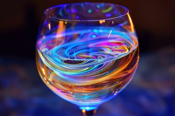 Wall Mural - A futuristic hologram of a wine glass with swirling liquid, depicting a blend of technology and elegance