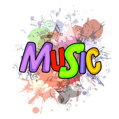 Canvas Print - Colorful Music Text on Abstract Png Notes Background.