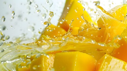 Wall Mural - mango in juice splash isolated on a white background. 