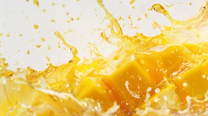 mango in juice splash isolated on a white background. 