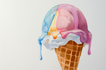 Sticker - Colorful melting ice cream cone representing summer heat and sweetness, perfect for depicting hot weather challenges or National Ice Cream Day celebrations