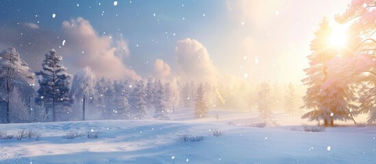 Canvas Print - amazing winter landscape - snowfall, sunlight and blue sky. with copy space image. Place for adding text or design