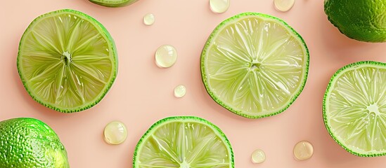 Fototapete - Lime slices Isolated on pastel background  Food  Isolated. with copy space image. Place for adding text or design