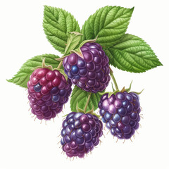 Canvas Print - A vibrant illustration of fresh blackberries with leaves, perfect for promoting summer harvest, healthy eating, and natural food concepts