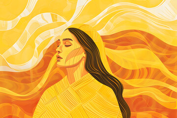 Wall Mural - a woman in a yellow robe on a yellow background