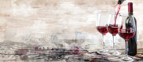 Leinwandbilder - Pouring red wine into glasses on old wood pastel background. with copy space image. Place for adding text or design