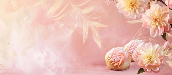 Wall Mural - Tuna puff and chicken puff pastel background  Flower. with copy space image. Place for adding text or design