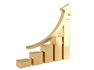 Business Growth Bar Golden Graph Curve. 3D Render