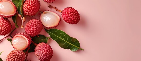 Fototapete - Lychee on the pastel background.  Food  Isolated  Concept. with copy space image. Place for adding text or design