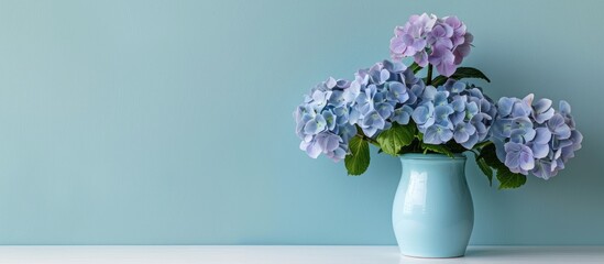 Aufkleber - Beautiful hortensia flowers in can on stand indoors. with copy space image. Place for adding text or design