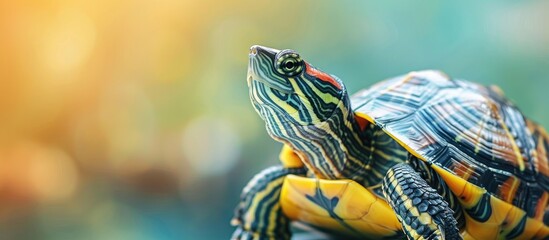 isolated turtle pastel background Turtle  Young  Pet. with copy space image. Place for adding text or design