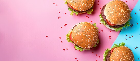 Aufkleber - Hamburger rolls on pastel background Hamburger  Isolated. with copy space image. Place for adding text or design