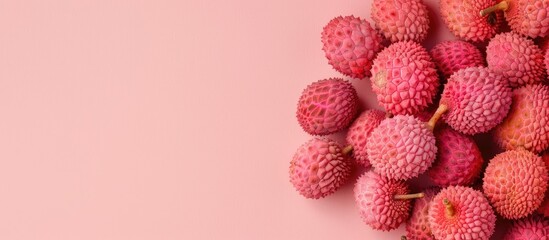 Poster - shelled lychee Isolated on pastel background  Texture. with copy space image. Place for adding text or design