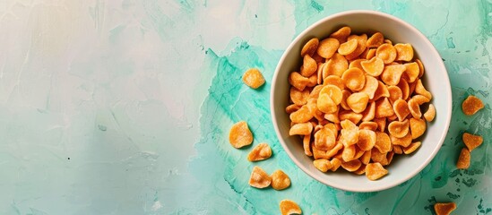 Leinwandbilder - A Bowl of Gourmet Butterscotch Baking Chips pastel background. with copy space image. Place for adding text or design