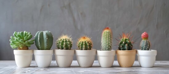 Poster - various type of cactus in small pot for home decoration. with copy space image. Place for adding text or design