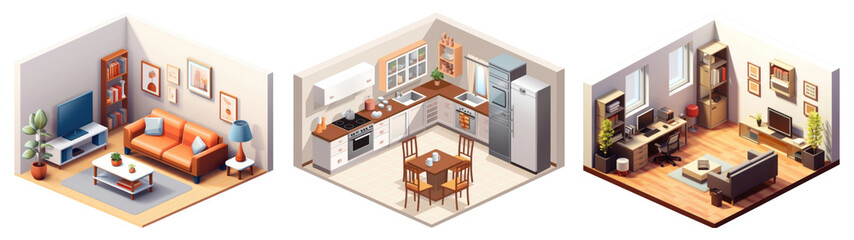 Canvas Print - 3d isometric interior design set