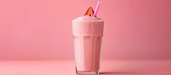 Leinwandbilder - Tasty organic smoothie in glass isolated on pastel background. with copy space image. Place for adding text or design