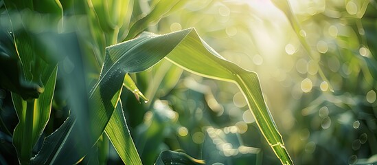 Fototapete - A selective focus picture of corn cob in organic corn field. with copy space image. Place for adding text or design