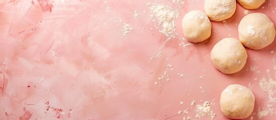 Aufkleber - pizza dough rolls on baking tray pastel background Tray. with copy space image. Place for adding text or design