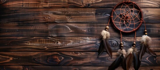 Wall Mural - Dream catcher on wooden background. with copy space image. Place for adding text or design