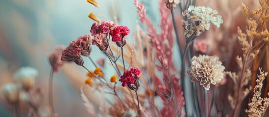 Aufkleber - Group of dried flower ,vintage and art style,warm light tone. with copy space image. Place for adding text or design