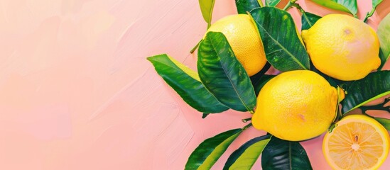 Leinwandbilder - Sicilian lemon with leaves pastel background  Food  Isolated. with copy space image. Place for adding text or design