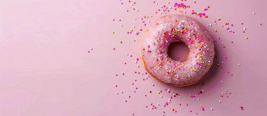 Fototapete - donut on pastel background Food  Isolated  Chocolate. with copy space image. Place for adding text or design