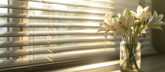 Leinwandbilder - Selective focus point on Blinds window decoration in livingroom interior - Vintage Light Filter. with copy space image. Place for adding text or design