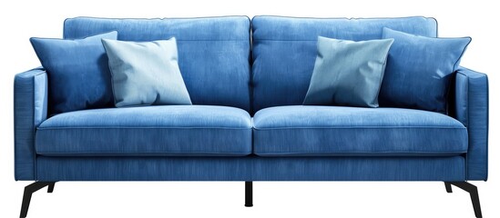 Leinwandbilder - Light blue fabric sofa on black metal legs isolated on white background with clipping path. Series of furniture. with copy space image. Place for adding text or design