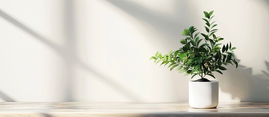 Wall Mural - Green plant in pot on table. with copy space image. Place for adding text or design
