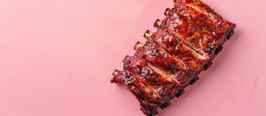 Wall Mural - Smoked ribs, Isolated on pastel background. High resolution image. with copy space image. Place for adding text or design