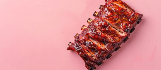 Canvas Print - Smoked ribs, Isolated on pastel background. High resolution image. with copy space image. Place for adding text or design