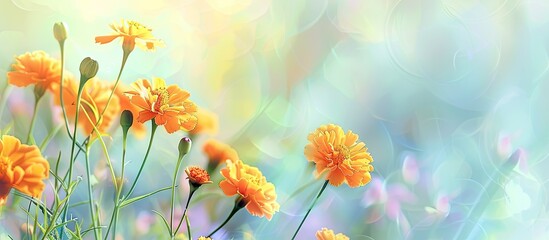 Aufkleber - marigold in the garden pastel background  Flower  Summer. with copy space image. Place for adding text or design