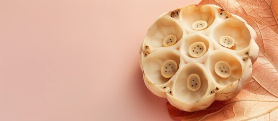 Aufkleber - fresh lotus root Isolated on pastel background  Food. with copy space image. Place for adding text or design