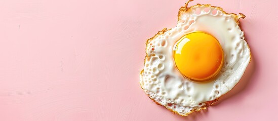 Fototapete - Delicious fried egg isolated on pastel background, top view. with copy space image. Place for adding text or design