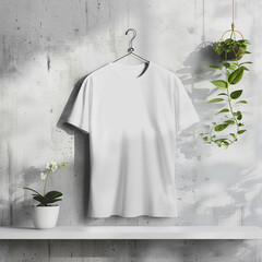 Wall Mural - White realistic T shirt mockup design on white modern background