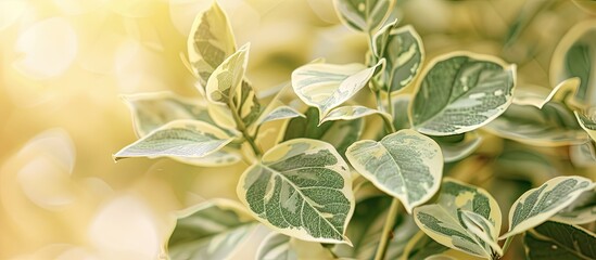 Aufkleber - The variegated cultivar Variegata. Gardening, plants for landscape design pastel background. with copy space image. Place for adding text or design
