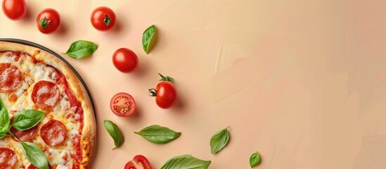 Poster - tasty pizza cuisine pastel background  Logo  Food  Isolated. with copy space image. Place for adding text or design