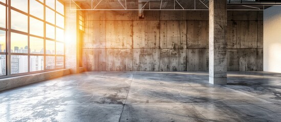 Aufkleber - Industry under construction Building home empty Room interior floor laminated aluminum on wall. with copy space image. Place for adding text or design