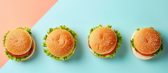 Aufkleber - Hamburger rolls on pastel background Hamburger  Isolated. with copy space image. Place for adding text or design