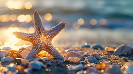 Wall Mural - Beach starfish on sand, waiting for the water