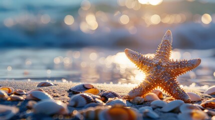 Wall Mural - Starfish on beach sand, waiting for water