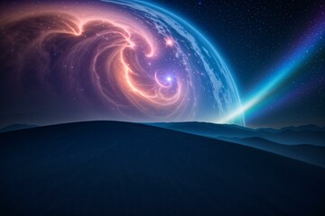 Wall Mural - abstract blue planet swirling with energy in a cosmic sea