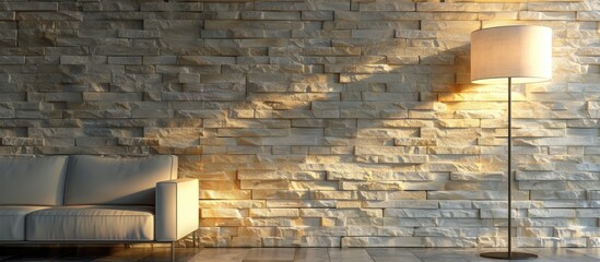 Wall Mural - stone wall interior design and modern lamp. with copy space image. Place for adding text or design