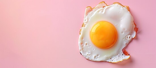 Fototapete - Delicious fried egg isolated on pastel background, top view. with copy space image. Place for adding text or design